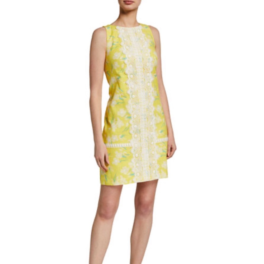 ELIZA J Sleeveless Lace Trim Floral Shift Dress 8
